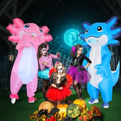 Stegosaurus 2 Pack Inflatable Axolotl Costumes for Adult Deluxe Halloween Air Blow-up Costumes Couples Halloween Costumes for Adults Funny