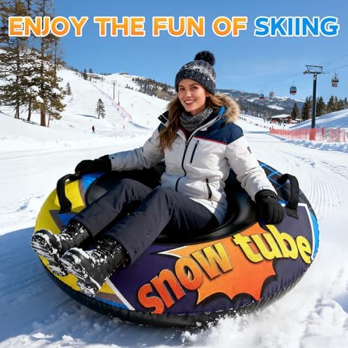 CACSPS Inflatable Snow Tube Sled 48 Inch, Heavy Duty Winter Sledding & Snow Tubing Equipment for Adults with Thickened Material and Canvas Cover