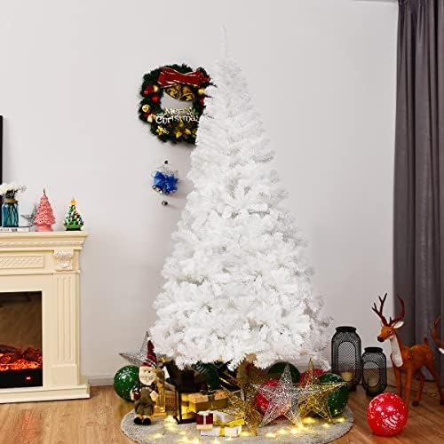 Goplus 7ft White Christmas Tree with Solid Metal Legs Perfect for Holiday Indoor and Outdoor Decoration