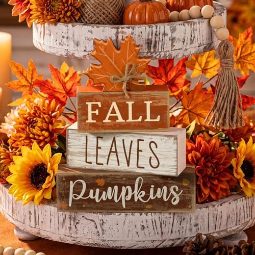 Lineshading 4 Pcs Fall Table Decorations for Home, Wooden Maple Leaf Signs