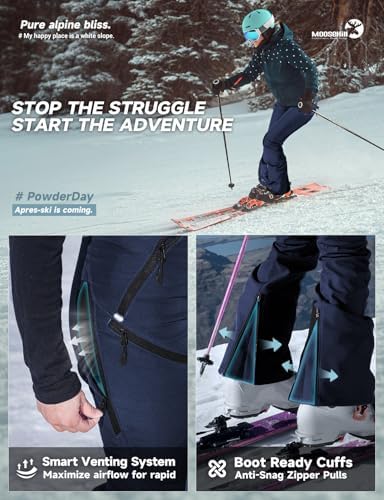Moosehill Women's Snow Pants Flared: Zipper Mesh Vents Water Resistant