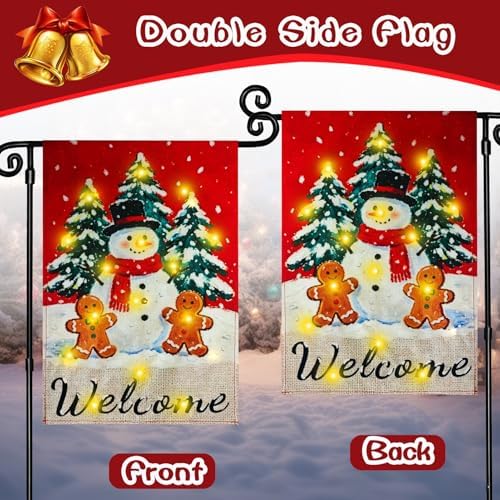 Lighted Christmas Snowman Garden Flag Outdoor Decor, 12x18 In