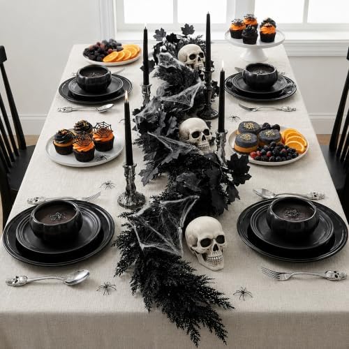 2 Pcs Black Halloween Cedar Garland with Maple Leaf Vine