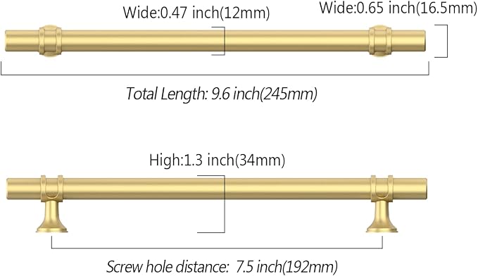 Asidrama 10 Pack 7.5 Inch(192mm) Brushed Gold Kitchen Cabinet Handles, Cabinet Pulls Kitchen Cabinet Hardware Cupboard Handles Drawer Pulls