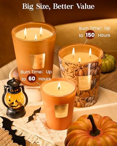 M&SENSE Caramel Pumpkin Latte Soy Candle, 35oz 3-Wick, Fall Festive Harvest
