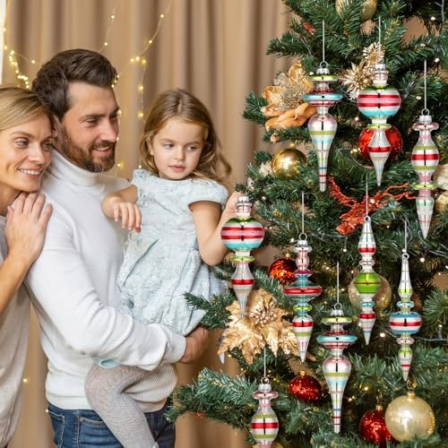 Soulchen 6 Pcs Vintage Glass Finial Christmas Ornaments Classic 6-6.8 Inch