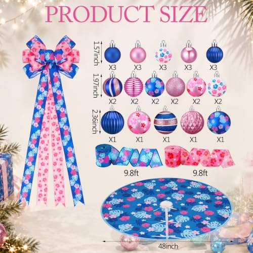 Sosation 34 Pcs Blue Pink Hawaiian Christmas Tree Decor Complete Set