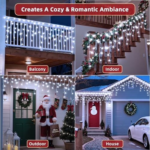 612 LED 60ft Christmas Lights with 136 Drops, 12 Lighting Modes Cool White Christmas Decoration Twinkling Lights Dimmable, Timer Outdoor Waterproof Fairy Lights for Indoor Garden House Eaves Roof