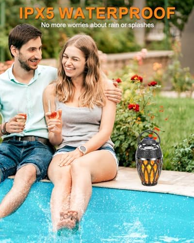 2 Pack Outdoor Bluetooth Speakers, LED Flame Light, Gifts for Men & Women