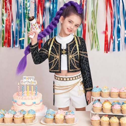 Pop Singer Costume Kids Girls Golden Halloween Costumes with Accessories