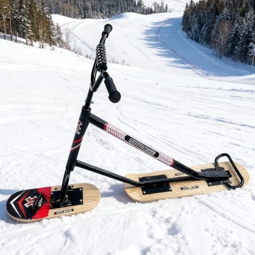 Snow Scooter/Sled for Adults - Reinforced Alloy Frame, 360° Steering Handle, All-Terrain Outdoor Ski Board, Dual Skis for Maximum Control On Slopes and Untracked Snow Wood