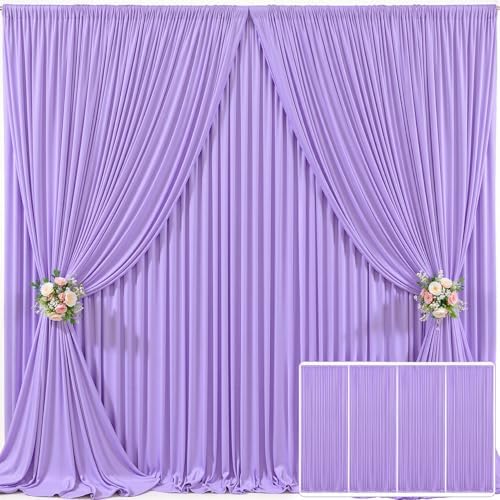 4 Panels Lavender Backdrop Curtain for Parties Wedding Wrinkle Free Light Purple Photo Curtains Backdrop Drapes Fabric Decoration for Baby Shower Photoshoot 20ft(W) x 10ft(H)