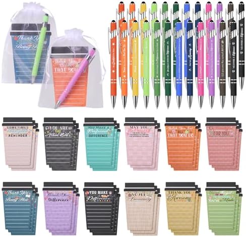 36 Set Employee Appreciation Gifts Bulk Team - 36Pack Coffee Cup Notepad+36 Ballpoint Pens+ 36 Drawstring Gift Bags, Bulk Gifts for Coworkers/Staffs/Teachers/Christmas