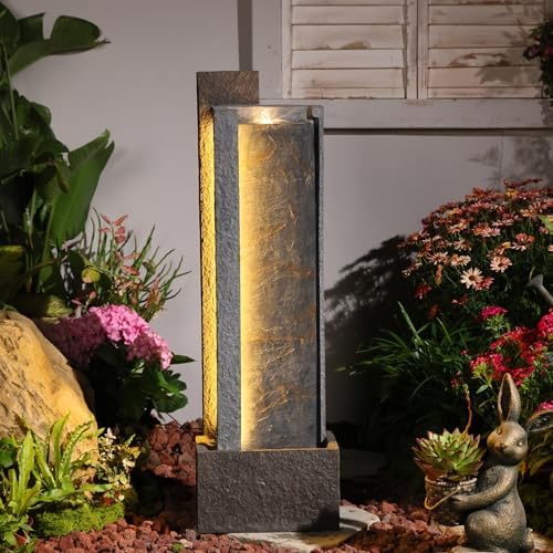 Sunlinua 43H Modern Outdoor Water Fountain with LED Light