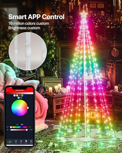 8Ft Lighted Christmas Tree, 340 RGB LEDs, DIY 16 Mil Colors Changing, Prelit Cone Tree, Music Sync, App & Remote Control, Outdoor Decoration for Bars, Patio, Beach, Pool, Cruise Party