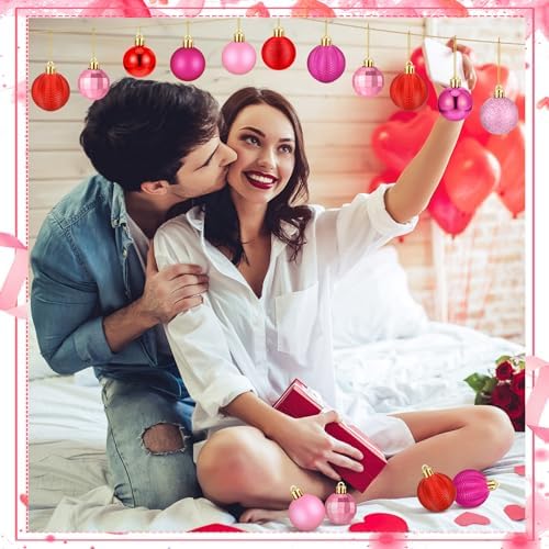 Lunmon 64 Pcs Christmas Ball Ornaments Red Pink and Hot Pink Xmas Bulbs