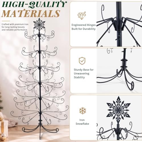 Karl Home 6 ft Wrought Iron Snowflake-Top Ornament Display Tree, Black