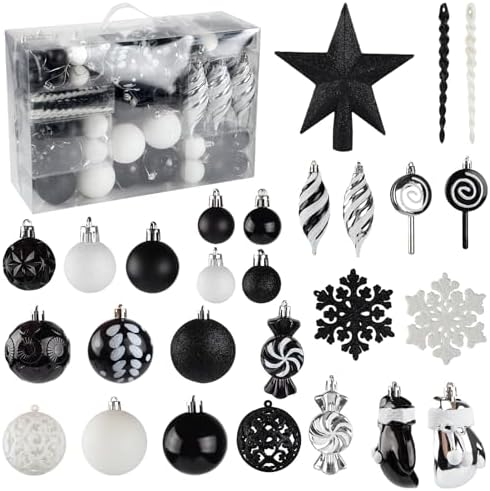 130 Pcs Christmas Ball Ornaments, Christmas Tree Decoration Set Red Christmas Ball Shatterproof Hanging Ornament Decorations for Christmas Tree, Wreaths, and Outdoor Displays (Black)