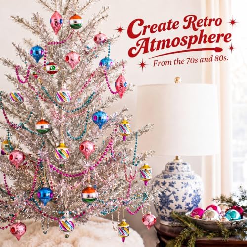 Soulchen 8 Pcs Vintage Glass Christmas Ornaments Retro Reflector Ball