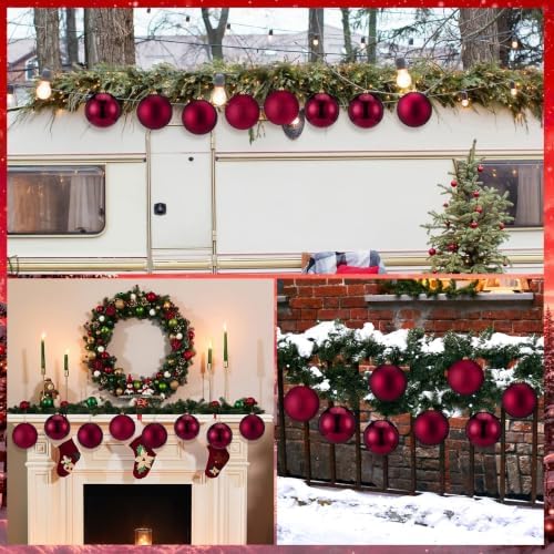 Wettarn 8 Pcs 6" Burgundy Christmas Tree Plastic Ball Ornaments