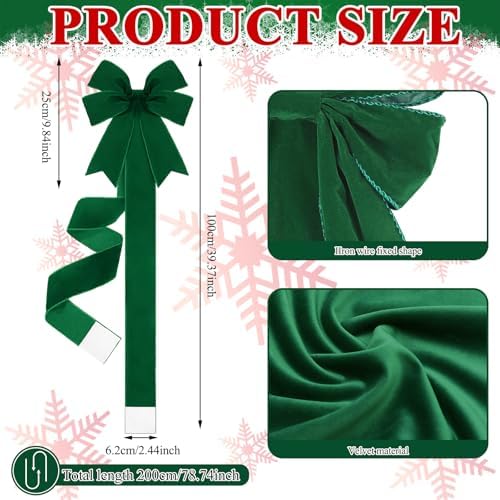 Daifunli 6 Pcs Dark Green Velvet Christmas Cabinet Bows Ribbons for Kitchen