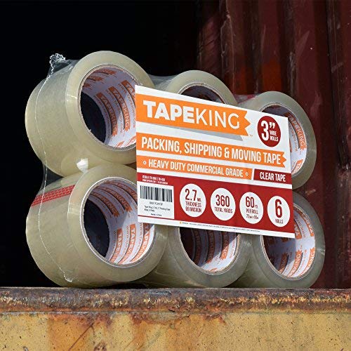 Tape King Clear Packing Tape | 60 Yards Per Roll (6 Rolls) | 3 Inch Wide Heavy Duty Packing Tape 2.7mil Strong Adhesive for Moving Boxes, Shipping Cartons, Office Use, Storage (360 Yards)