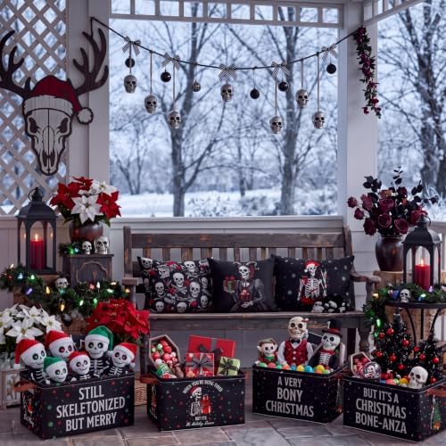CHENGU 6 Pack Christmas Storage Bin Collapsible Christmas Skeleton Basket