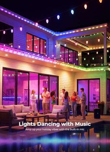 Smart Outdoor Christmas Lights, 100 LED RGB C9 String Lights, APP & Remote