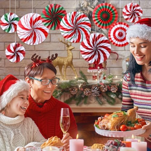 Outus 27 Pcs Christmas Hanging Decorations Candy Paper Fans Peppermint
