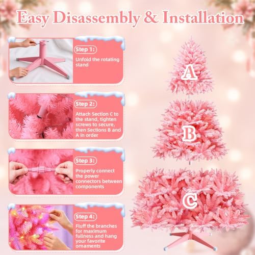 Pink Christmas Tree Pre-Lit 6FT PE & PVC for Indoor Home Decor