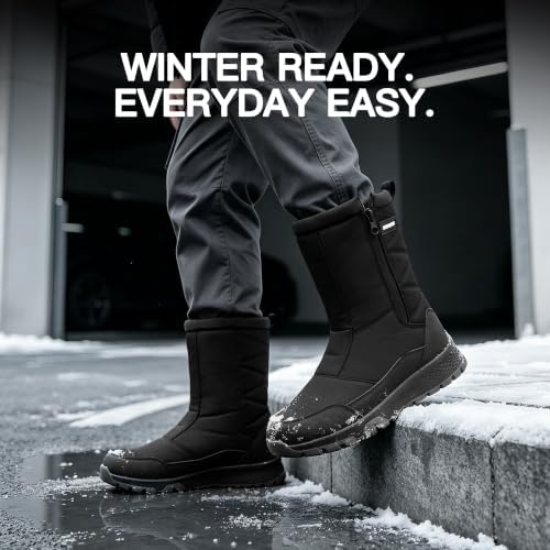 Nahomi Waterproof Snow Boots for Men, Warm Fur-Lined Side-Zip Winter Boots