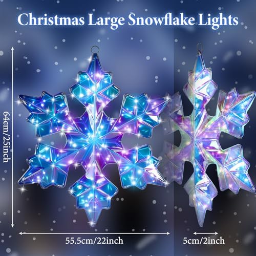 Nuanchu 1 Pcs 25" Large Pre-lit Christmas Snowflake Light Decoration, Laser
