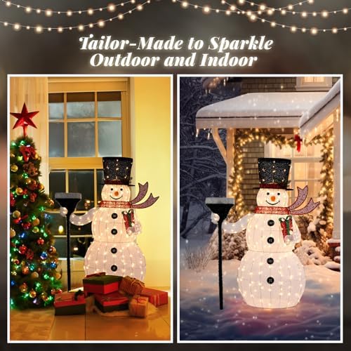 VINGLI 5FT Outdoor Snowman Christmas Decorations, Lighted Outdoor Snowman w/200 LED Lights, Tall Hat, Red Scarf, Ground Stakes, Zip Ties for Indoor, Yard, Outside Xmas Decor