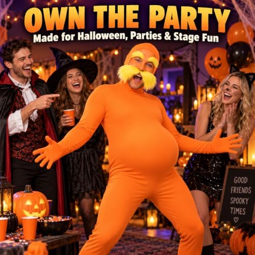 9Pcs Orange Jumpsuit Costume Accessories with Tutu Skirt,Fake Belly,Mustache,Eyebrows,Face Paint for The Halloween
