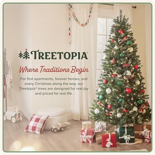 Treetopia Deluxe Heritage Fir - Artificial Indoor Christmas Tree, Prelit with LED Clear Lights, Hinged Branches, Holiday Décor, 7ft