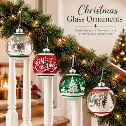 16 Pcs Vintage Glass Christmas Ornament Reflector Decor, 50S