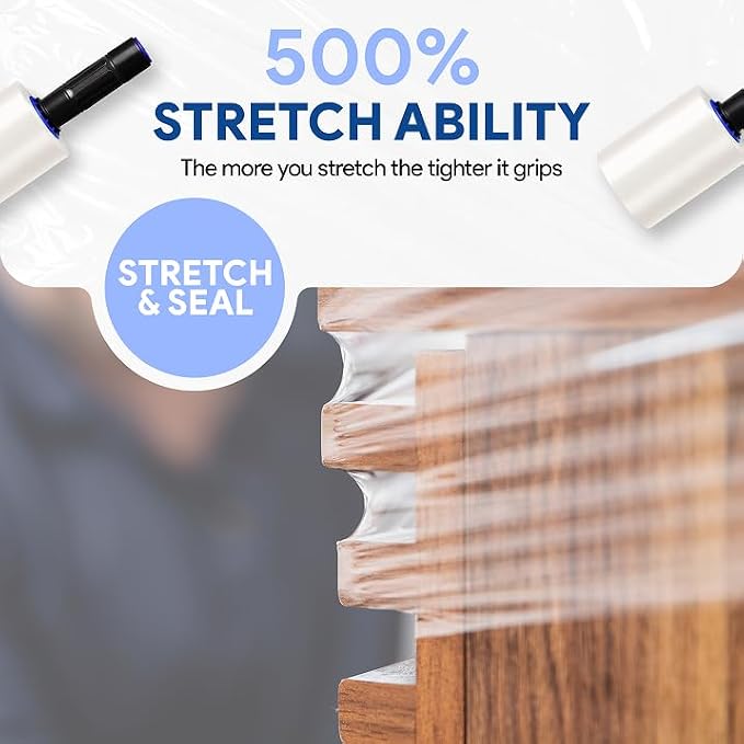 International Plastics Co. 5" Plastic Stretch Film Wrap with Extended Handles 1200ft Each 500% Stretch Clear Cling Durable Adhering Packing Moving Packaging Heavy Duty Shrink (5", 2 Pack)