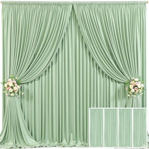 4 Panels Sage Green Backdrop Curtain for Parties Wrinkle Free Dark Green Photo Curtains Backdrop Drapes Fabric Decoration for Baby Shower Birthday Party Photography 20ft(W) x 10ft(H)