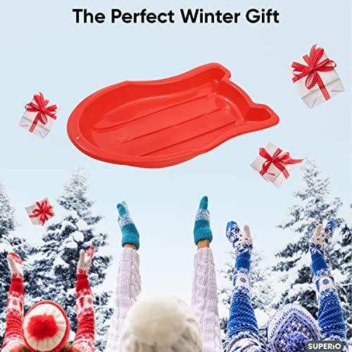 Superio Pack of 3 Toboggan Snow Sled for Kids and Adults, 37" Plastic Sled with Pull Ropes and Handles