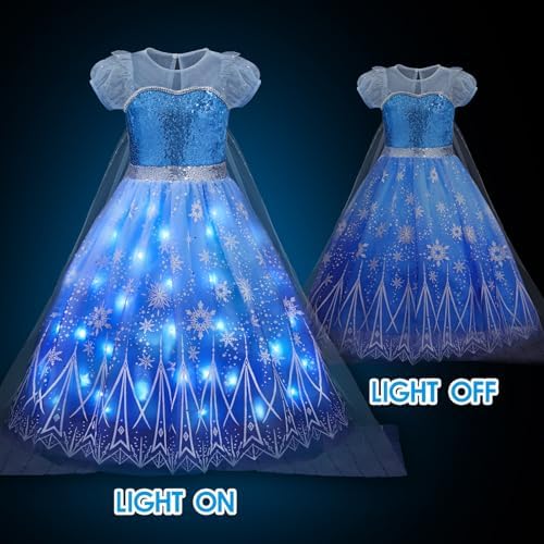 Davvew Princess Dresses for Girls Halloween Light Up Princess Costume for Christmas Toddler Princess Dress Up Clothes