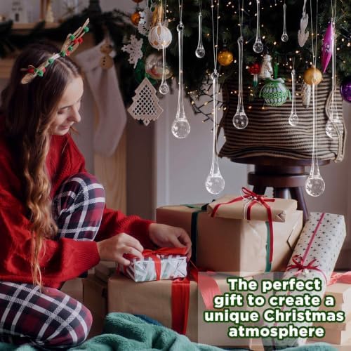 44 Pcs Crystal Glass Teardrop Christmas Ornaments, 7 Multiple Sizes