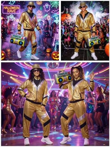 SOMSOC 80s 90s Hip-Hop Tracksuit Costume Set for Men Halloween Party