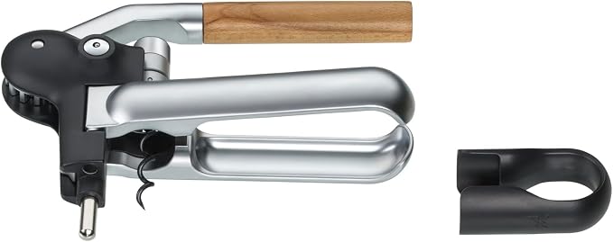 WMF Baric Lever Corkscrew Wine Opener, 19 x 11 x 15 cm, Die-cast Metal and Beech Wood, Effortless Operation, Wine Bottle Opener