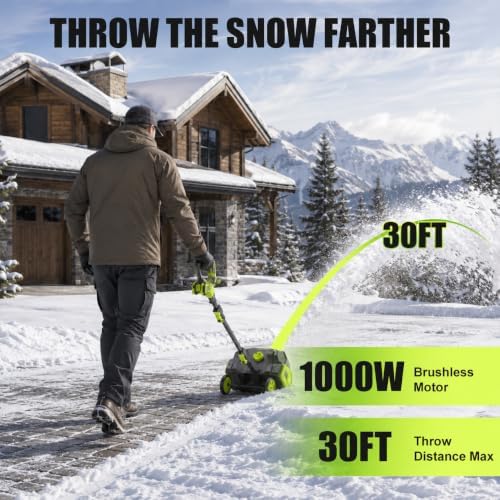 Litekon 80V Brushless Cordless Snow Shovel, 17-Inch Electric Snow Blower with 2X 4.0Ah Batteries & Charger, Battery-Powered Snow Removal with 30FT Throw Distance for Patio, Deck, Driveway,Green