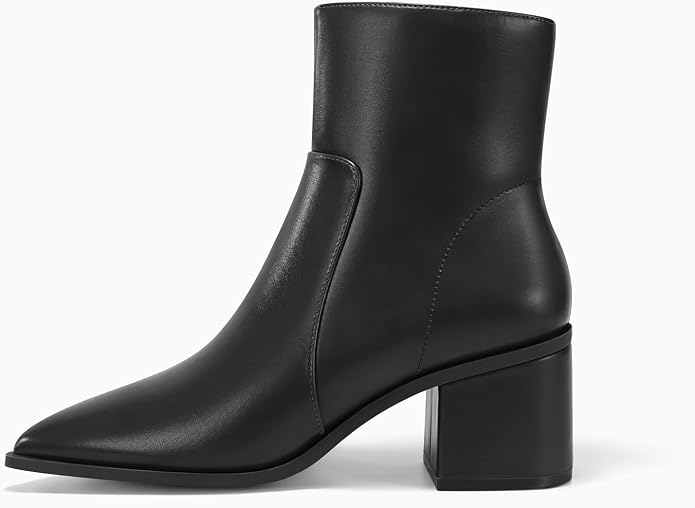 Coutgo Womens Ankle Boots Chunky Low Heel Closed Pointed Toe Zip Booties | 2.4-inch Block Heel,Side Zipper,Dressy Casual,Work Office,Fall Winter,Dress Shoes