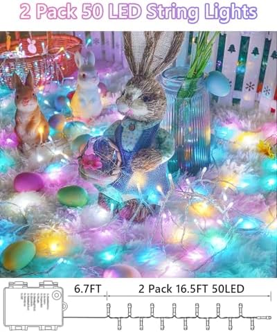 2 Pack 100 LED Easter Lights Battery Operated String Twinkle Fairy Lights