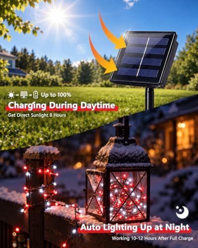 KAQ 2pack 500LED Solar String Lights Outdoor Waterproof Red & White