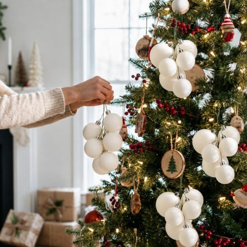 Roowest 4 Sets Large Velvet Christmas Ball Clusters Ornaments White Decor