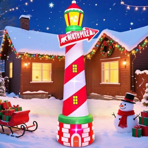 KOOY 7FT Inflatable Christmas Decorations, Christmas Blow Ups Yard Decorations with LED Light Up,Inflatable Lighthouse, Inflatable Outdoor Decoration for Xmas Yard Decor
