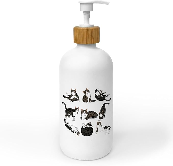 Tabby Cat Gifts Soap Dispenser, Cat Lovers Owners Mom Dad Gifts Glass Dish Soap Dispenser for Kitchen, Cute Tabby Kitten Refillable Handsoap Pump Bottle for Bathroom Countertop